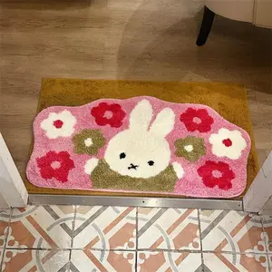Kawaii Miffy Bath Mat Cute Rabbit Plush Floor Mat Non-Slip Absorbent Thick Machine Washable Soft Cozy Cute Decor Girl Gift