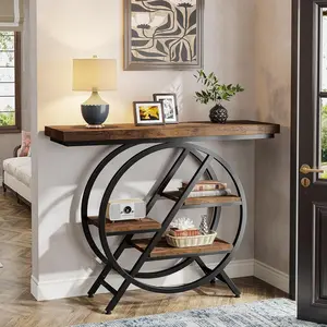 LITTLE TREE Console Table, 40-Inch Entryway Table with Storage Shelves, 4-Tier Industrial Hallway Sofa Table with Geometric Metal Frame, Accent Table for Living Room, Entryway