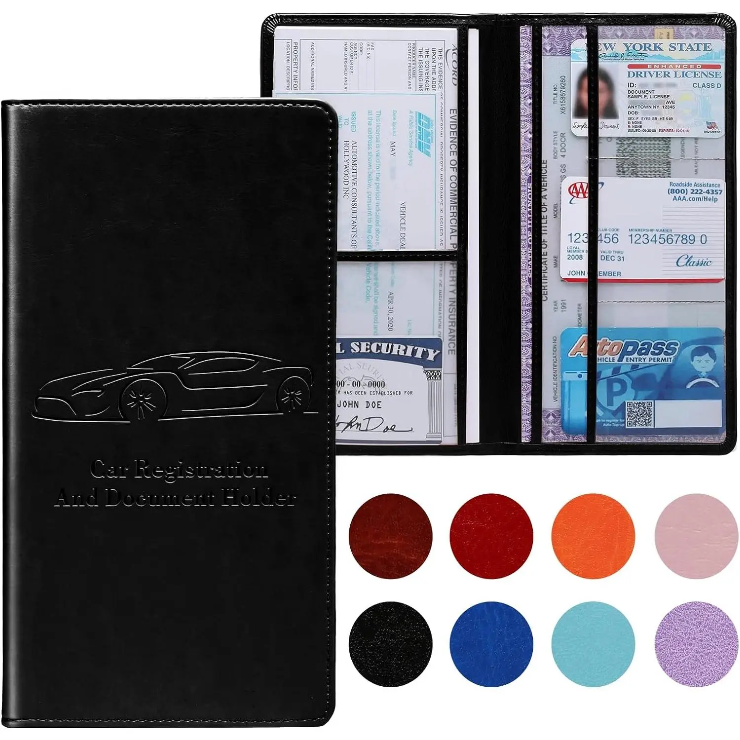 Car Tax Disc Holder - Essential Items PU Leather Synthetic Multi-Compartment Glove Box Organizer for Women, Wear-and-Tear Resistant Buckle-Equipped Paperwork Organizer for Easy Access & Document Protection, High Capacity