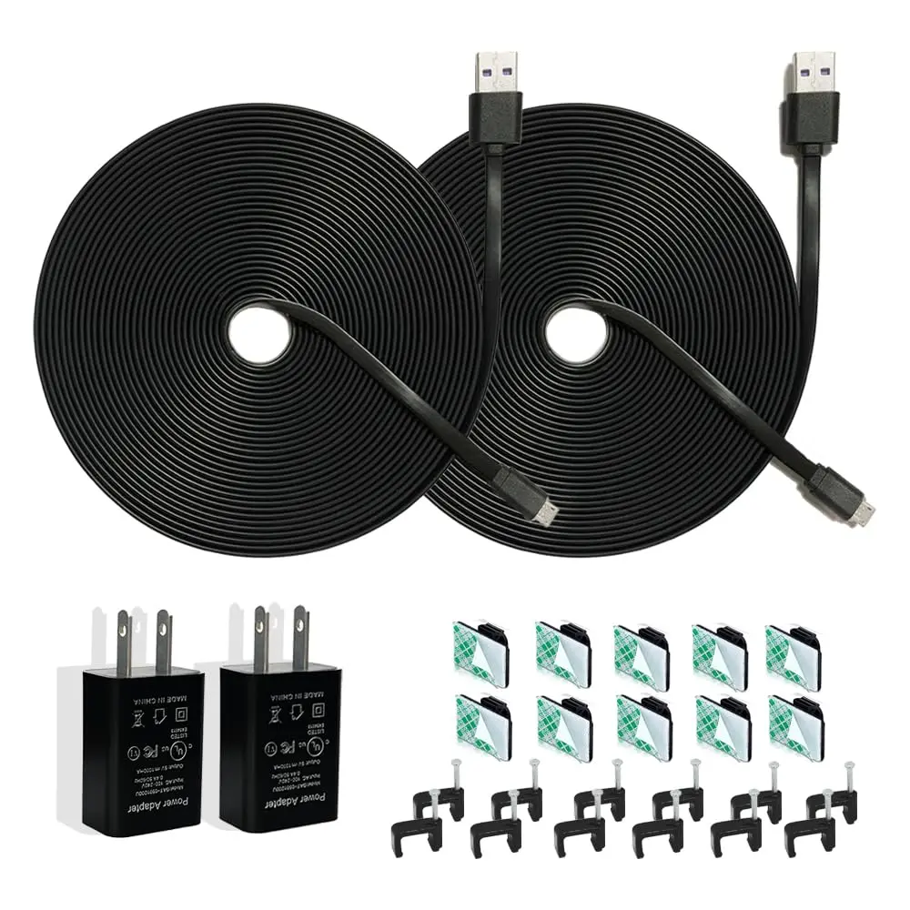 20FT Power Extension Cable with Adapter for Wyze Cam V3/V4/OG/V3 Pro (Not for Wyze Pan v3), Blink Outdoor(3rd Gen)/XT/XT2/Mini, Arlo Essential (Not Essential 2K) - (Not Type-c), 2Pack, Black