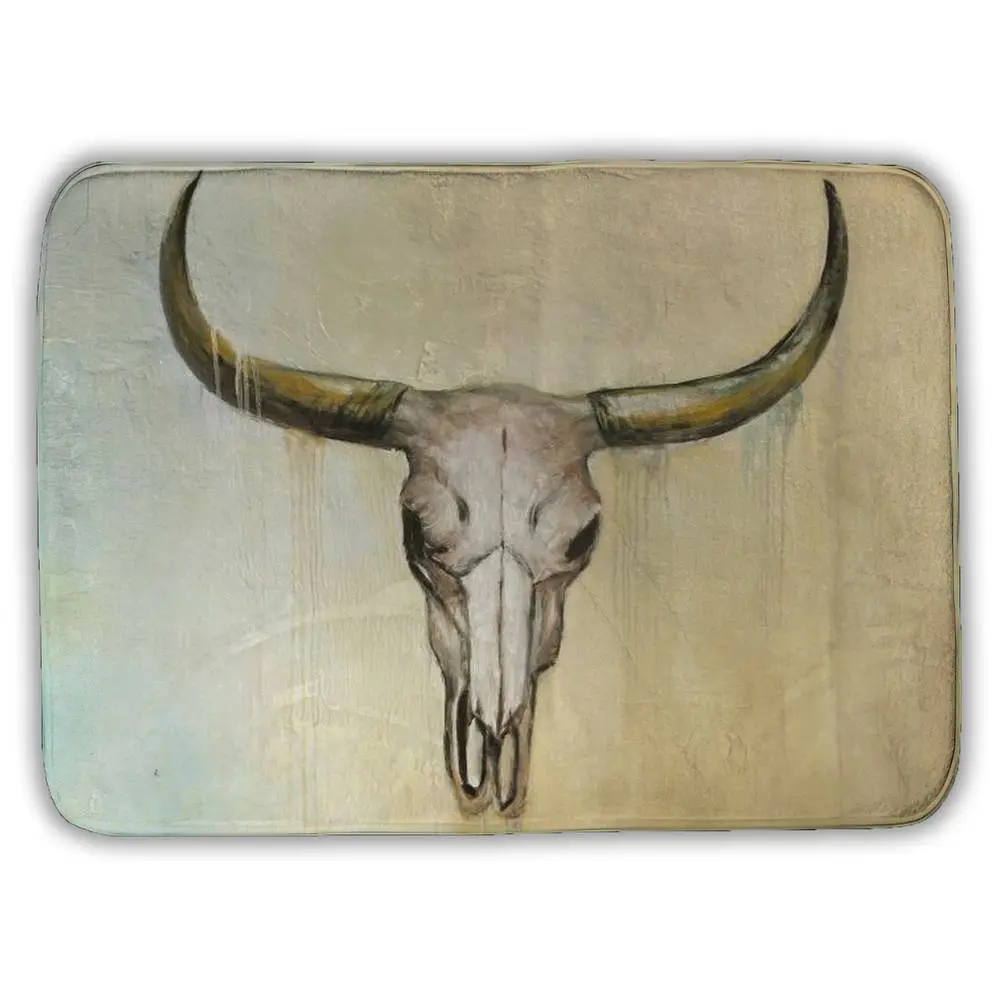 360 Stand Rustic Rectangle Cow Skull Bath Mat - 17x24" Brown Absorbent Decorative Bath Rug, Farmhouse Bathroom Floor Mat, Animal-Themed Home Accessory for Bathroom, Bedroom, Microfiber Cloth, Area Bath Mats