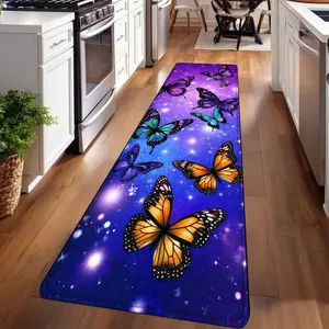 1PC, Colorful Butterflies Dancing on Purple Background Patterned strip rugs, Print rug, home décor, bathroom mats, entryway mats, kitchen mats, hallway rugs, flannel sponge rugs