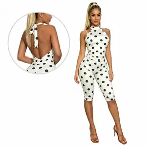 MG1 Trendy White Polka Dot Jumpsuit & Romper for Daily Casual Streetwear, Perfect Spring Summer Outfit for Holiday, Music Festival, Valentine's Day and Easter with Simple Basic Y2K Street Style