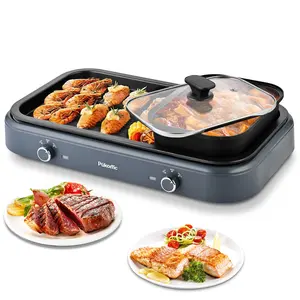 Pukomc ProGrill 2-in-1 Electric Grill | Reversible Grill/Griddle Plate, 1500W Dual-Zone Temp Control, Detachable & Dishwasher Safe, Stainless Steel + Oil Drip Tray