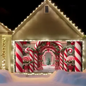 Christmas Theme Garage Door Banner Decoration, Candy Canes Colorful Garage Door Decor, Festive & Party Supplies for Home Garden Party, Festival Decorations, Home Decoration, Yard Sign Banner
