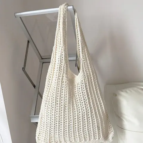 Fall Winter Simple Crochet Handbag Shoulder Bag, Lightweight Vintage Knitted Large Capacity Hollow Design, Casual Beach School Bag, Casual Handbags, Beach Bags, Beach Tote, Casual Everyday Bag, Casual Fashion Bag