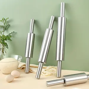 Stainless Steel Roller With Ergonomic Handle Rolling Pin For Dough Flattening Cakes Cookie Bread Baking Accessory Nonstick Kitchen Baking Accessories