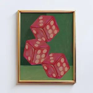 [No Frame] Lucky Dice Wall Art – Retro Minimalist Red Dice Poster, Positive Vibes Manifestation Decor