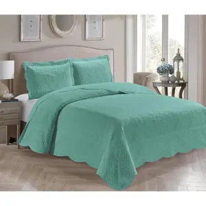 Home Collection 3 Piece Over Size Embossed Solid Color Coverlet Bedspread New # Veronica (Aqua Blue, Full/Queen)