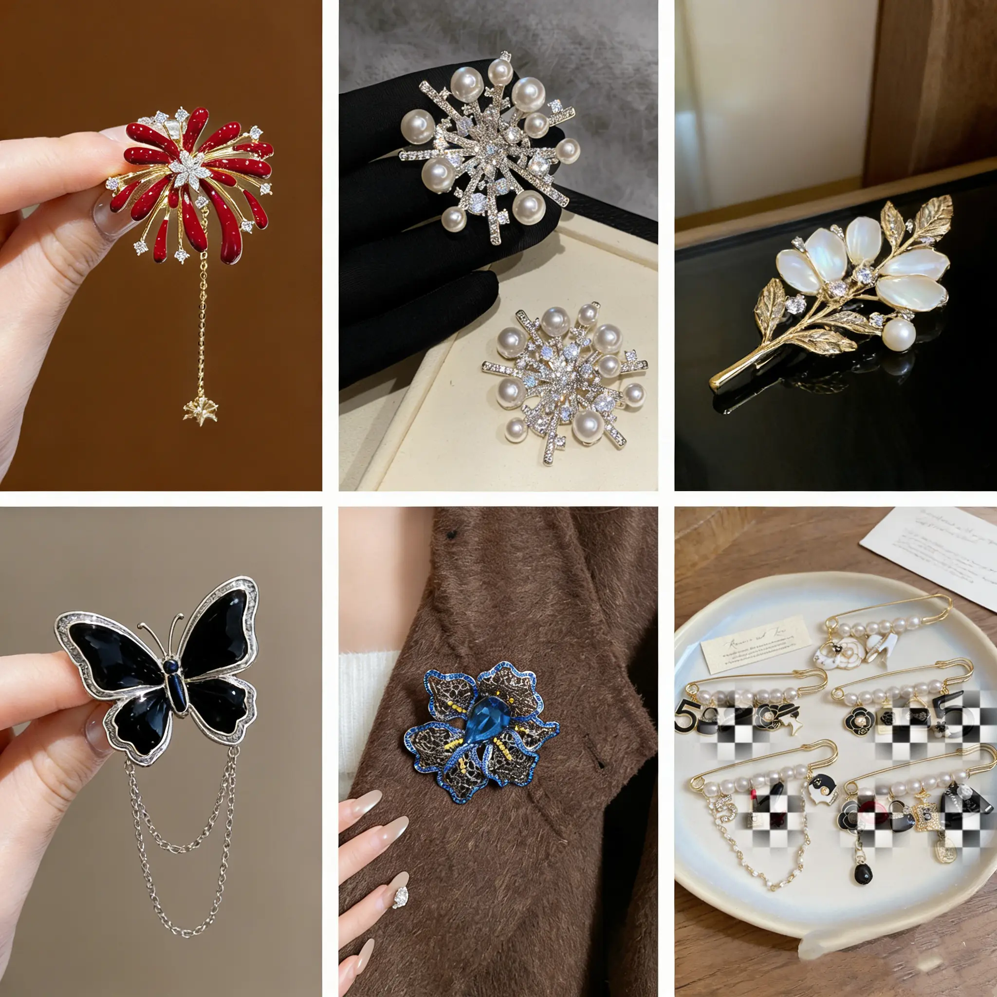 Assorted Fashion Brooches Set for Women, Crystal Pearl Flower Butterfly Snowflake Safety Pins, Elegant Vintage Brooch Pins for Clothing Bags Wedding Party Gifts