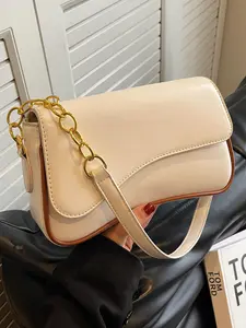 Women's Solid Color Chain Strap Flap Square Bag, Fashionable PU Leather Crossbody Bag for Daily Used, Casual Trendy Versatile High-quality Daily Commuting Bag