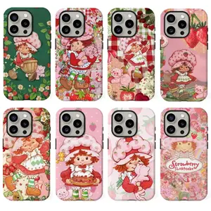 Kawaii Cartoon Pink Girl Strawberry S-Shortcake Cute Artistic Phone Cases For iPhone 17 16 15 14 13 12 11 Promax Pro Max Plus Air Shockproof Protective Cover Best Gifts of Christmas Halloween Birthday Valentine