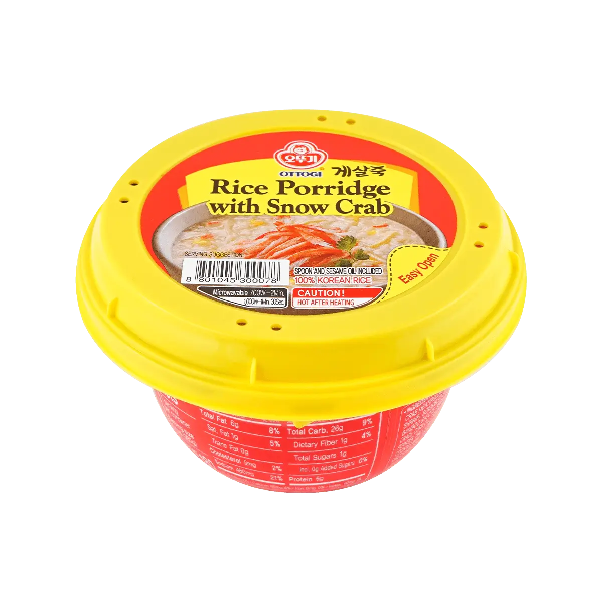 OTTOGI Korean Seafood Snow Crab Instant Porridge 2-Minute Meal 10.1oz Single Serving