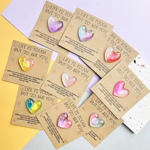 9pcs Resin Heart Pocket Hug Set with Inspirational Greeting Cards Positive Affirmation Cards Positive Message Card Motivational Mini Gift for School & Office Cute Pocket Token for Encouragement & Support Durable Heart Decor Gift for Best Friend