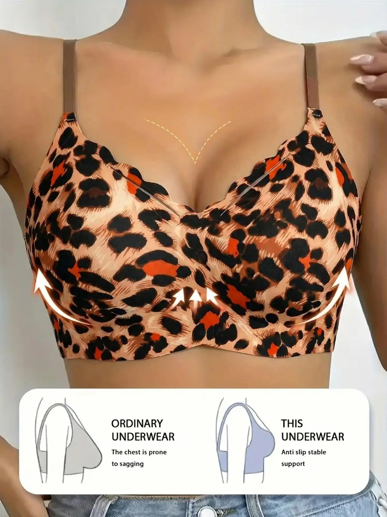 Daily Versatile Leopard Print Bralette, Printed Bras, Comfortable Jelly Strap, Adjustable Shoulder Straps, Trendy Lady Underwear for Women