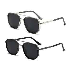 Unisex Vintage Polarized Sunglasses, Trendy Casual Double Bridge Sunglasses for Travel Use, Fashion Accessories