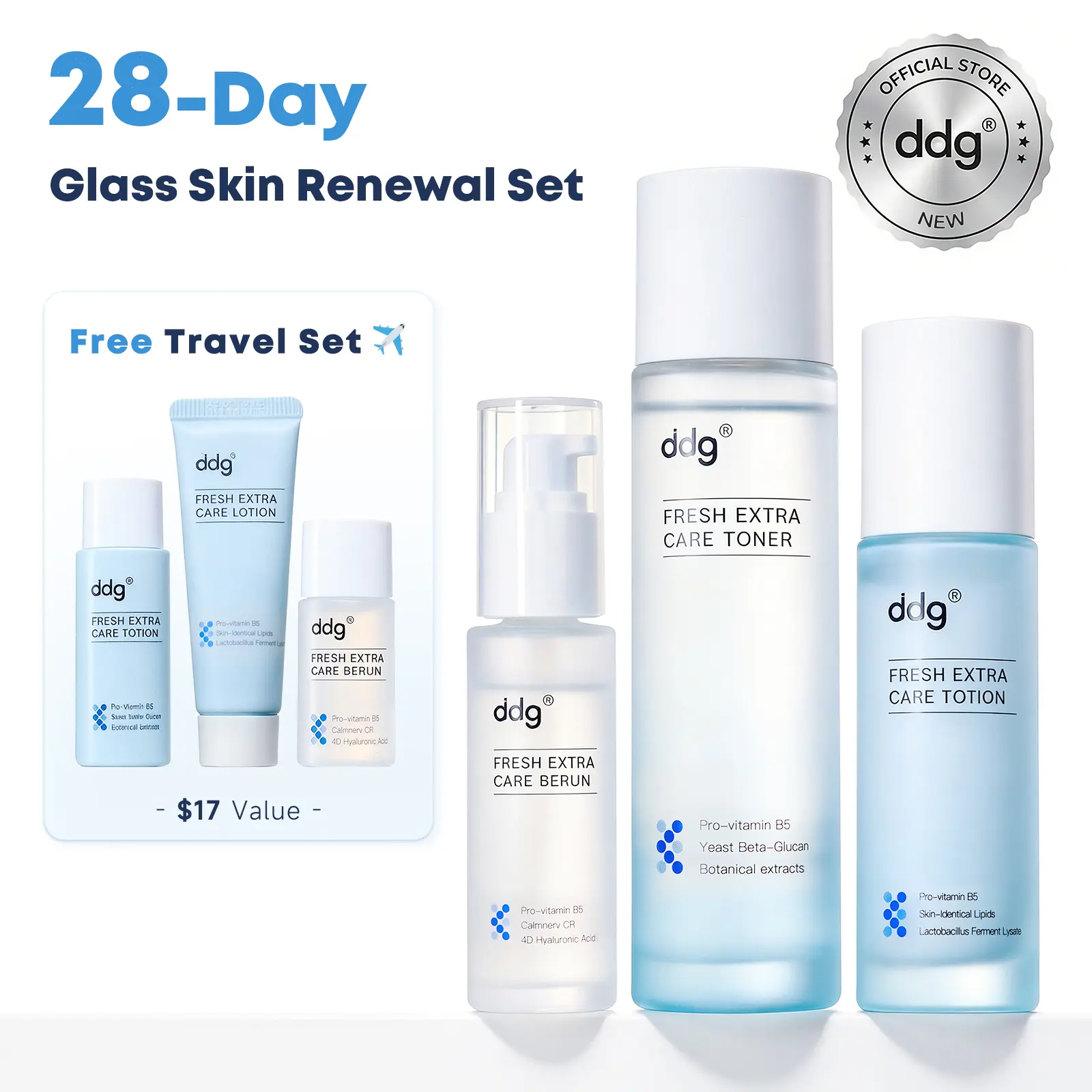 DDG 3-Step Skin Transformation Kit for Radiant Skin & Barrier Repair with Ceramide, Peptides, Toner, Serum & Moisturizer