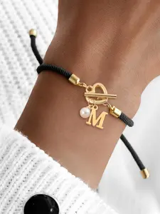 Women's Pearl Letter Heart Clasps Bracelet, Adjustable Vintage Style Hand Rope, Casual All-Season Accessory for Women, Exquisite Bracelet