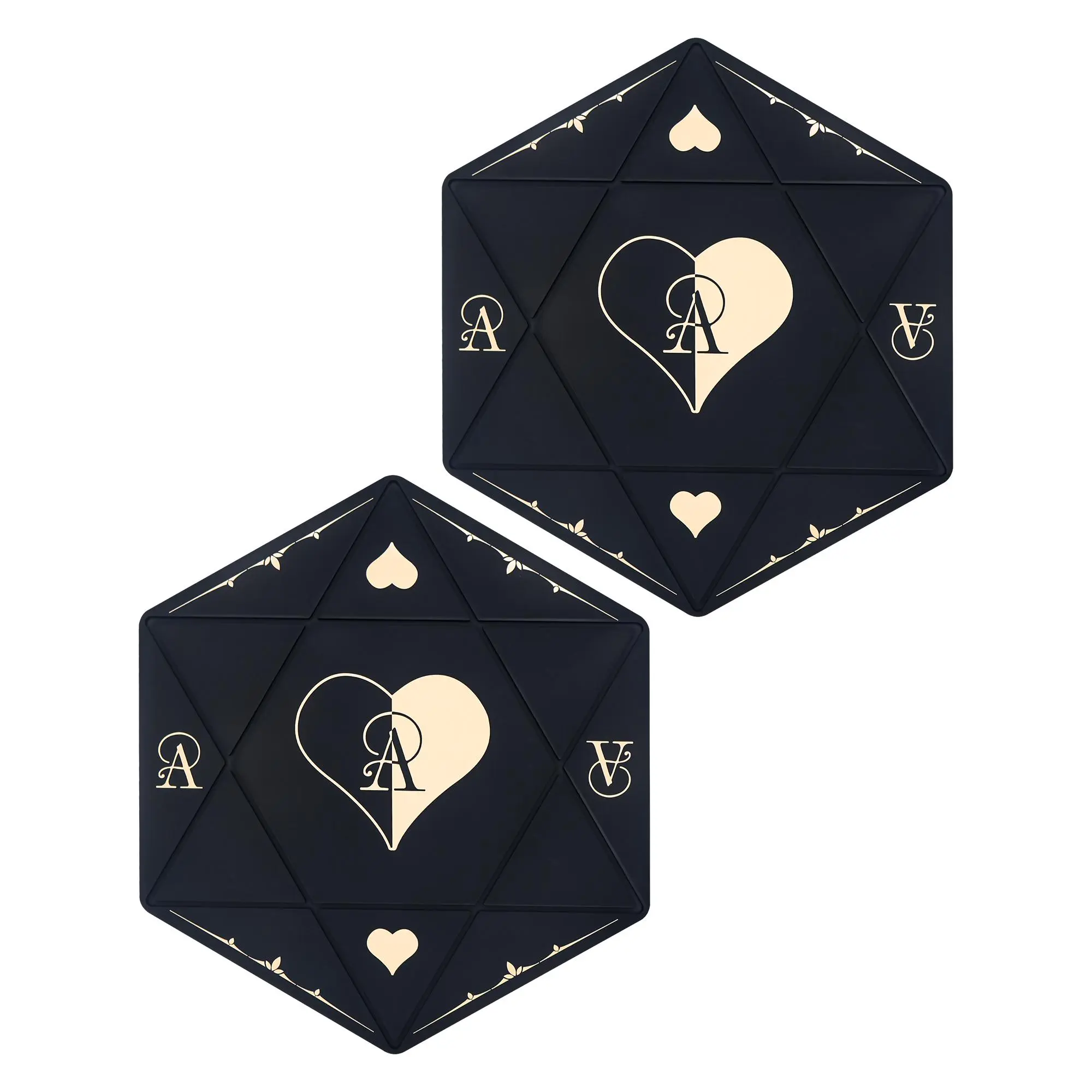 Noir Amour 2-Piece Black Ace of heart  Kitchen Placemats & Coasters Set