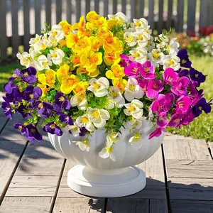12pcs Artificial Pansy Flowers for Outdoors,Silk Fake Flowers UV Resistant, Spring Flowers Artificial for Decoration, Decorative Flowers,Outdoor Fake Plants for Door Porch Patio Planter Yard (Purple Yellow White Fuchsia）