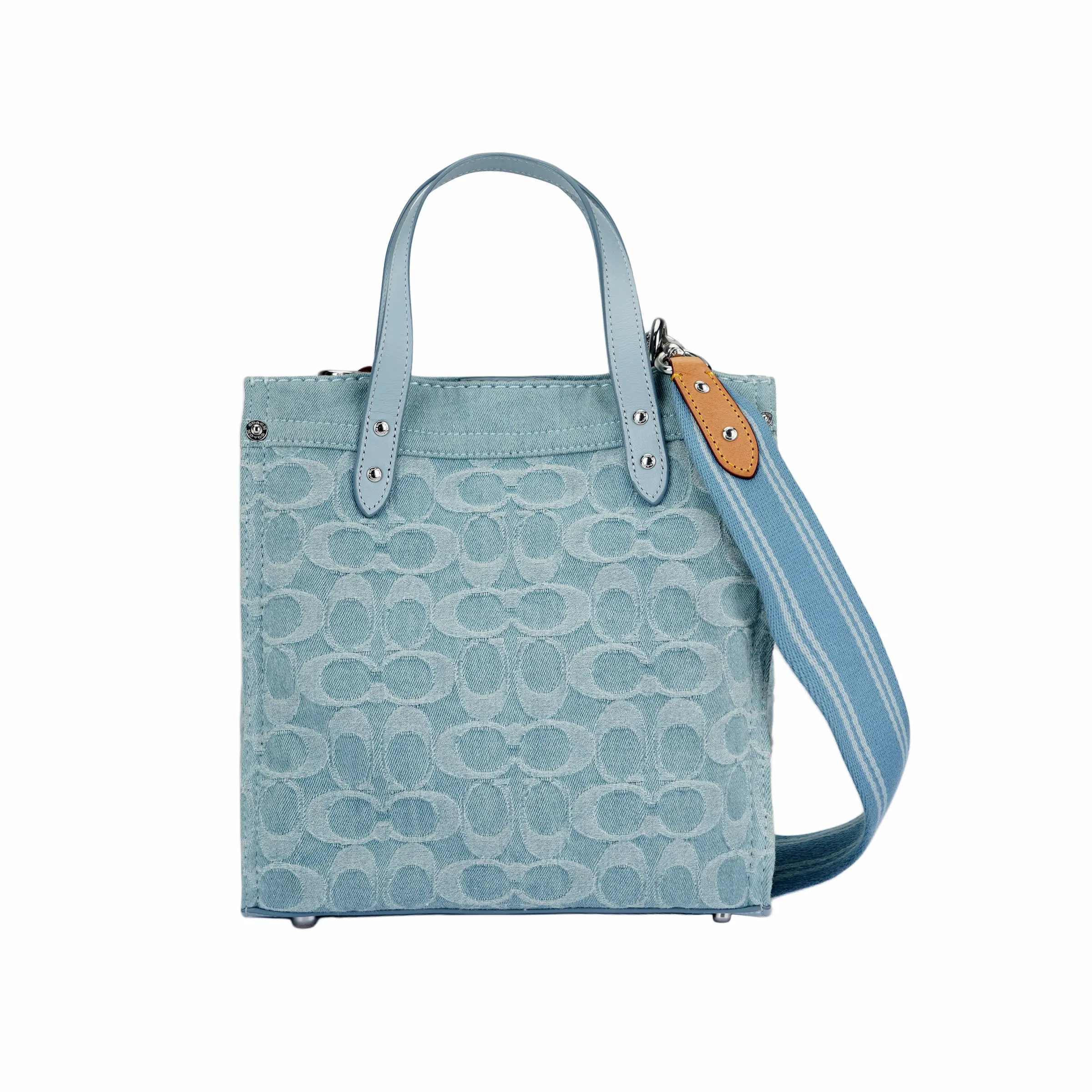 Coach Field 22 Solid Zip Classic Monogram Chablis Fabric Tote Bag for Women, Small, Blue