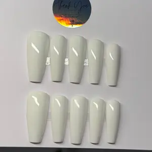 White CoCo Presson Nails | Apres Luxury Presson Nails | Glue on Trendy Nails | Handmade Nails | Gel X Nails | Simple and Elegant and Classy Nail Care Nail Art Nail Polish custom