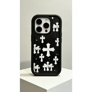 Chrome Hearts Style Cross All-over Print Shockproof Phone Case with Ultra Skin friendly Touch, All Inclusive Lens Suitable for Apple 17 16 15 14 13 12  Shockproof Drop ProtectionDurable