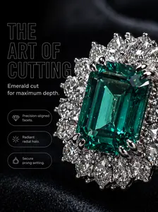 Luxury Emerald Green Statement Ring for Women – Adjustable Vintage Crystal Halo Ring, Elegant Party Jewelry Gift