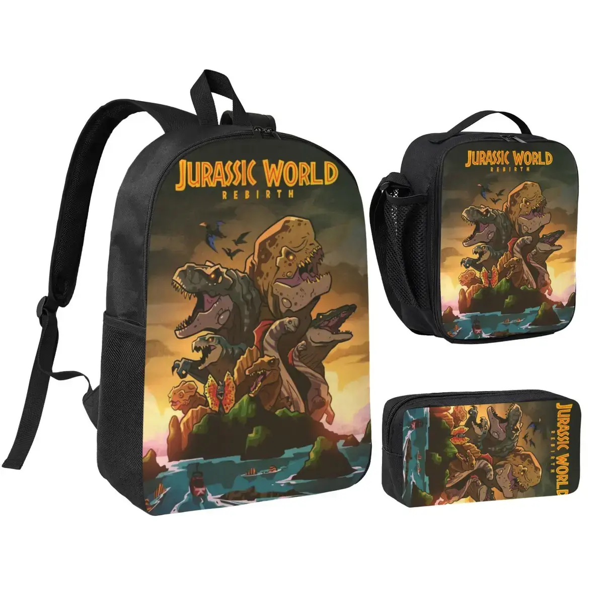 Jurassic World Lightweight Backpack Set With Lunchbox And Pen Pouch movie Daypack A Great Backpack For Traveling 17inch Rucksack Dinosaur lunchbag