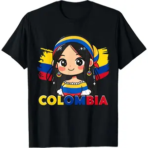 cotton Colombian Girl Cute Colombia Flag T-Shirt Top Vintage