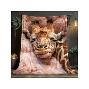Soft Plush Blanket with Adorable Playful Giraffe Design - Cozy Throw for Home & Snuggling
