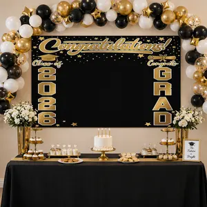 Graduation Decorations 2026 – Class of 2026 Congrats Grad Backdrop, Blue & Black Graduation Banner, Large Photo Booth Background, Graduation Party Supplies Must-Have, Graduation Gift Idea