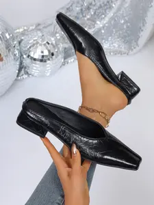 Women's Closed Toe Half Slipper, New Square Head Mid Heel One-Step Mules, Outdoor Summer Single Shoe, Casual PU Material