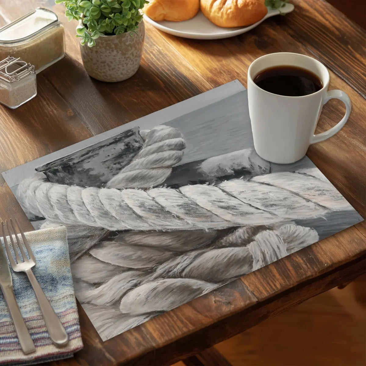 360 stand Stylish Nautical Rope Twist Placemats, 14x18" Polyester Twisted Boat Rope Dinnerware, Set of 6 for Home Kitchen Table Decor (C6PP1418HXODJW), Tableware, Rectangular