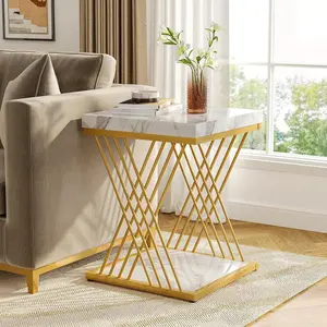 LITTLE TREE Square Side Table End Table, 2-Tier End Table Modern Bedside Table with Storage for Living Room