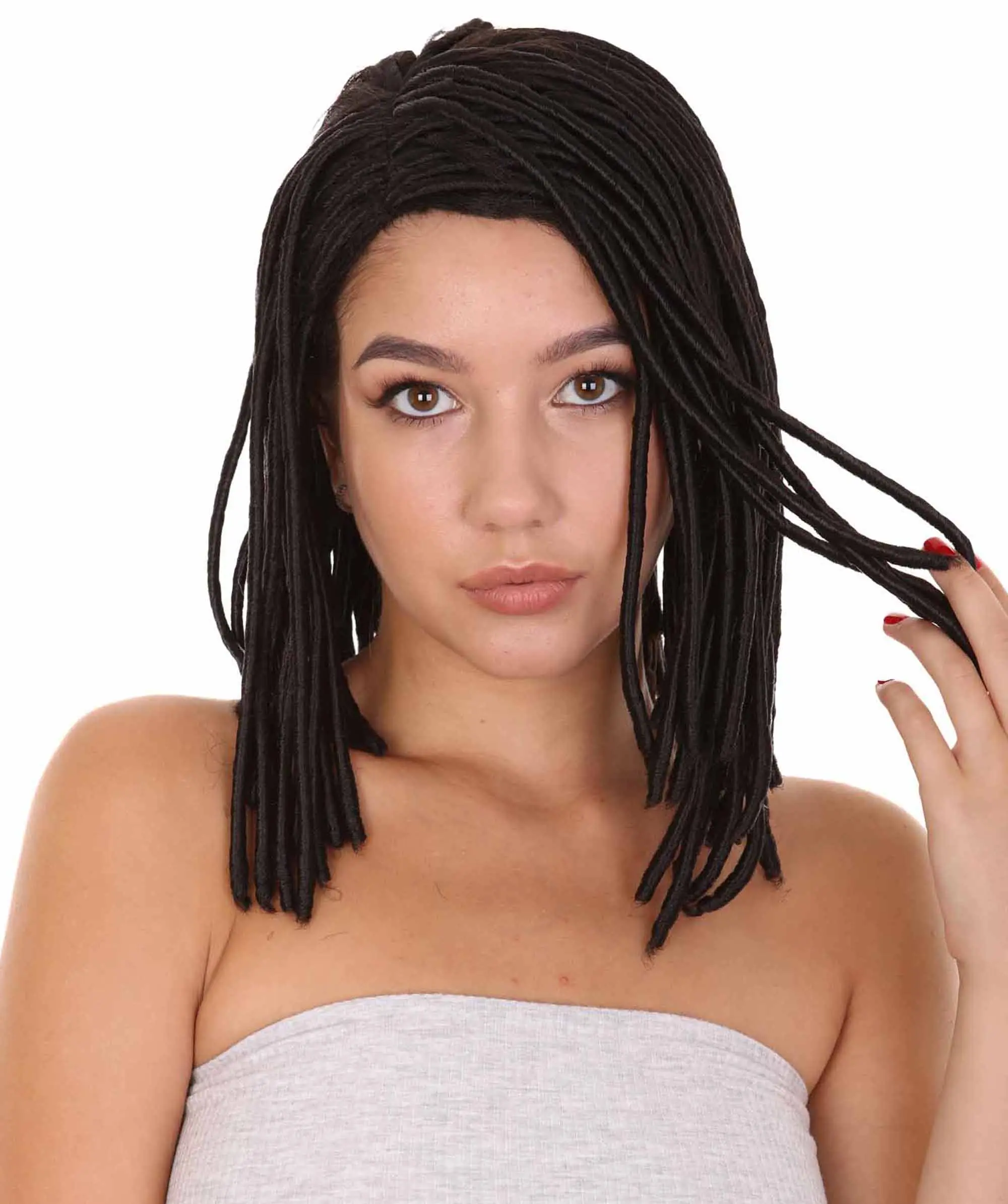 Adult Women's Short Black Dreadlock Wig, Party Ready Fancy Cosplay Halloween Wig, Premium Breathable Capless Cap