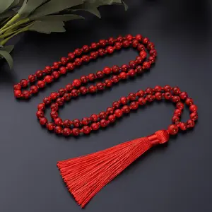 6mm Red Turquoise Necklace for Women 108 Japamala Bead Buddhist Prayer Charm Tassel Necklace for Men Jewellery Gift