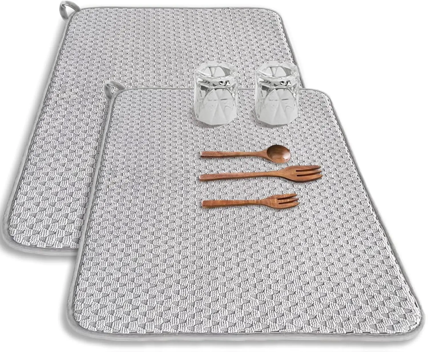 2 Pack Microfiber Dish Drying Mats 24x17  Super Absorbent Kitchen Counter & Sink Mat Large Size for Draining Racks Gray