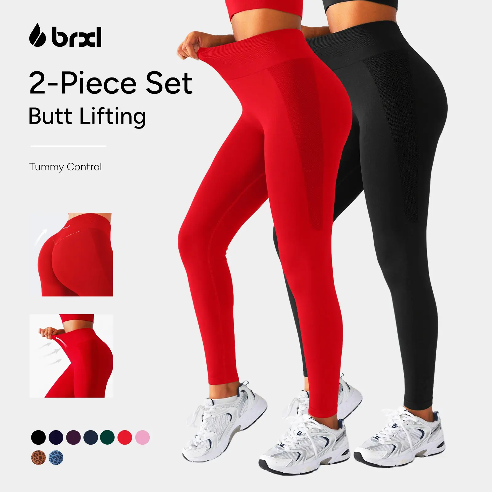 BRXL 2-Piece set Lycra Fabric Butt Lifting No Front Seam High-Waisted Breathable Yoga Pants Tummy Control Seamless Gym Running Leggings #Parati #GymWorkout #TikTokMadeMeBuyIt #outdoorfun #Summervibes-3
