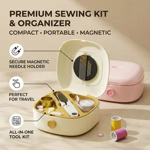Sewing Kit for Adults & Beginners, Portable Sewing Box with Magnetic Needle Holder, Thread, Scissors, Measuring Tape & Needle Threader, Compact Travel Sewing Supplies Organizer for Quick Clothing Repairs