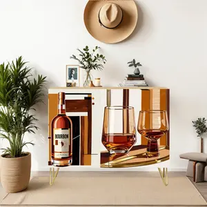 Bourbon Whiskey Cabinet, Mid Century Modern Barware Wooden Storage Cabinet