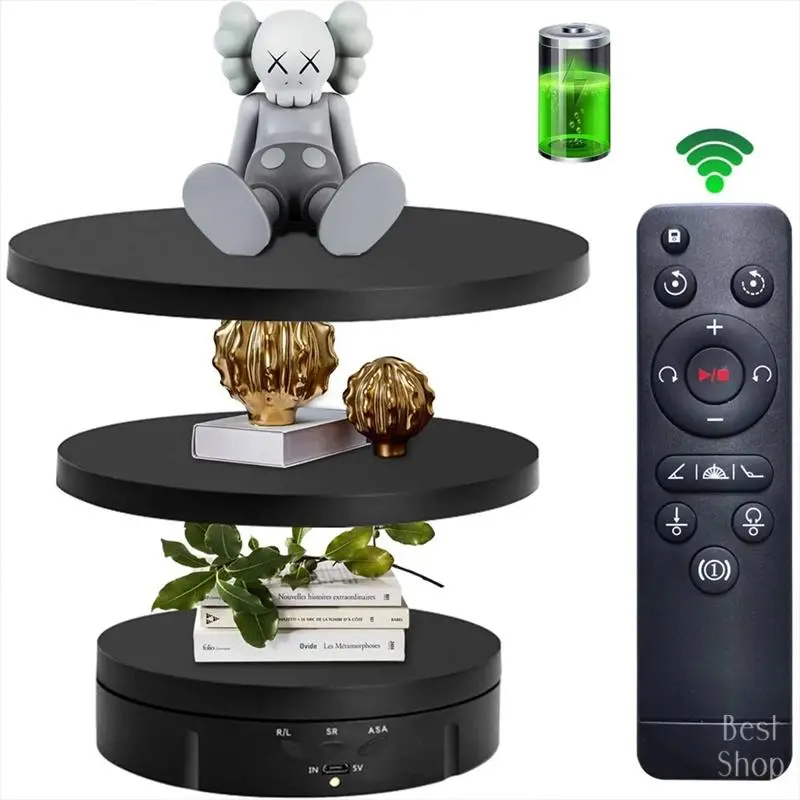 Newly Upgraded 3-in-1 Adjustable Electric Turntable Organiser - 3 Display Plates, 360-Degree Rotation, Portable Adjustable Display Racks, Long Battery Life for Product Photography, Live Shows (Indoor Recreation Equipment), Set Pack