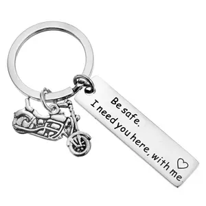 Personalized Ride Safe Keychain - Motorbike Charm Keyring for Men, Engraved Gift for Boyfriend, Husband, Father's Day - Stainless Steel, Durable, Unique Keyring & Keychain