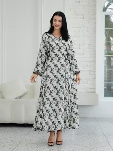 Women's Arabic Abaya Dress, Elegant Islamic Long Dress with Belt, Loose Abayas, Suitable for Prayer, Travel, Special Occasions, Muslim Women Fashion