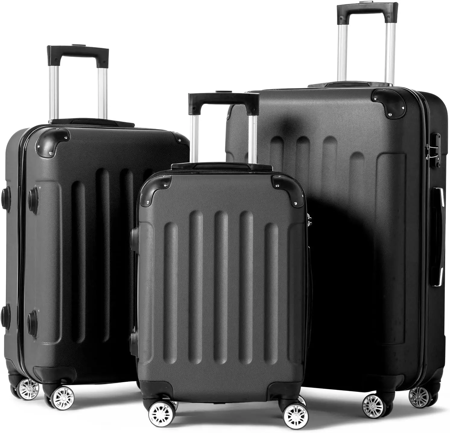 3-Piece Luggage Set Travel Lightweight Suitcases with Rolling Wheels, TSA lock & Moulded Corner, Carry on Luggages for Business, Trip, Dark Grey