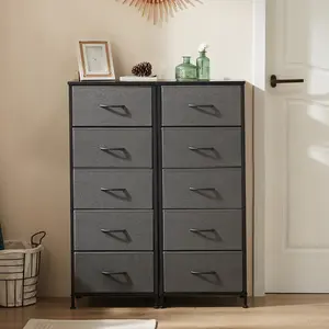 Five layer drawer cabinet, large bedroom storage cabinet, wooden and metal frame, anti tipping design, safer