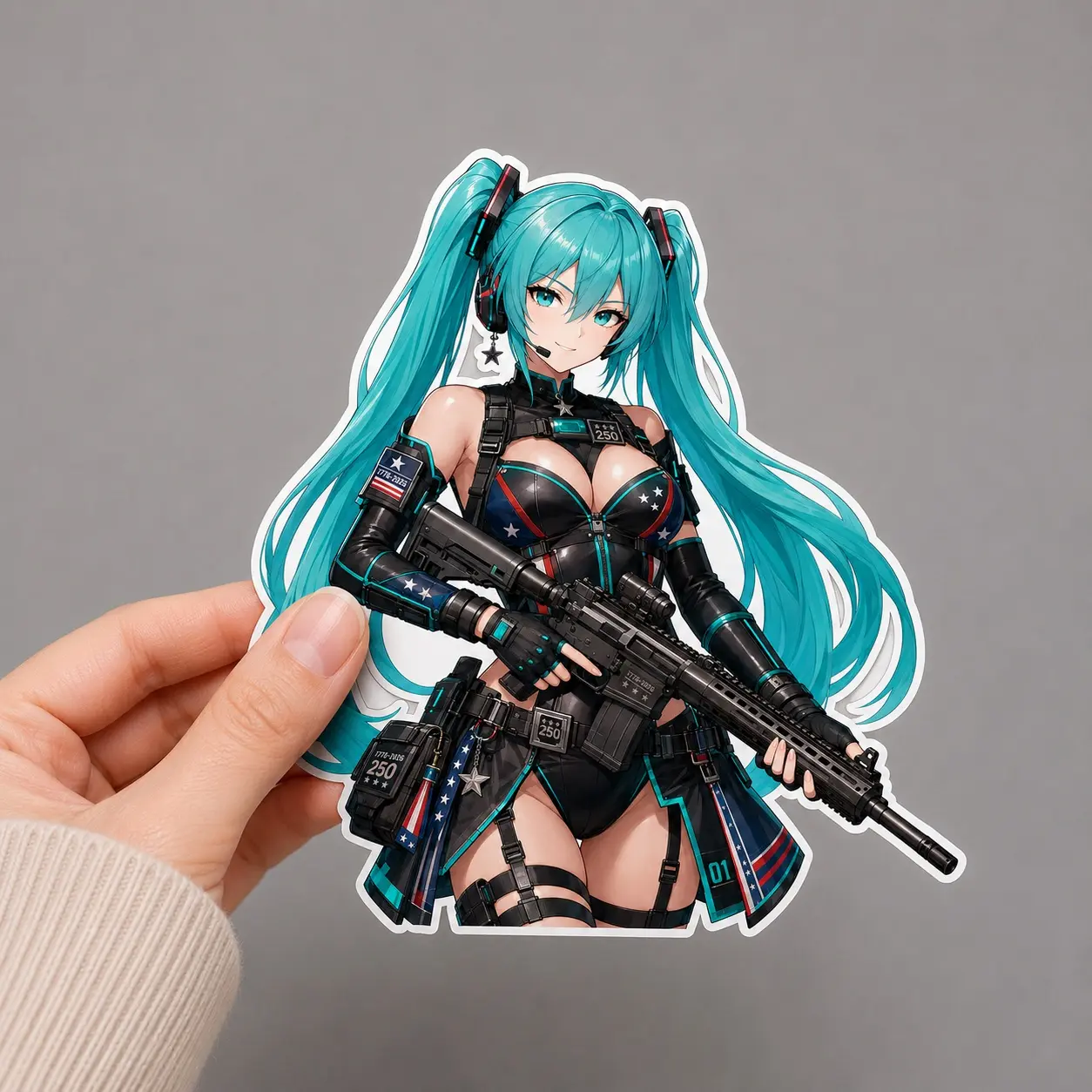 Hatsune Miku Military Vinyl Sticker, Vocaloid Anime Girl Decal, Tactical Waifu Art, Laptop Notebook Waterbottle Decor