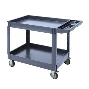 GARVEE Heavy Duty GARVEE 2-Shelf Utility Cart with 500-Pound Capacity, Ideal for Warehouses, Garages, and Offices, Featuring a Storage Handle for Easy Maneuverability and Versatile Use in Various Environments.