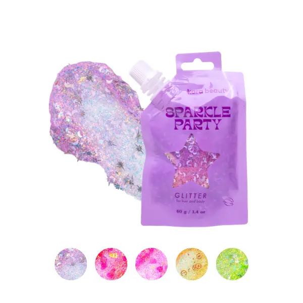 Kara Beauty Sparkle Party Glitter Gel | Multi-Use Body Hair Face Glitter | Non-Sticky Long-Lasting Sequin Shimmer | Festival Rave Party Makeup | Vegan Cruelty-Free
