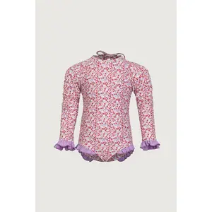 ruffle rashguard one piece (mini floral/purple)